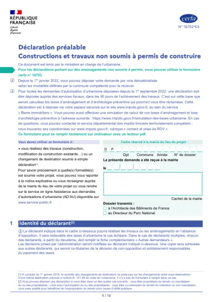 Dossier d'exemple : Cerfa 16702*03 pré-rempli avec les données du projet