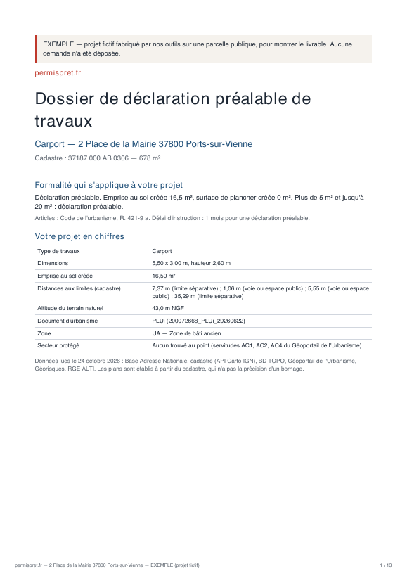 Dossier d'exemple : page de garde et formalité
