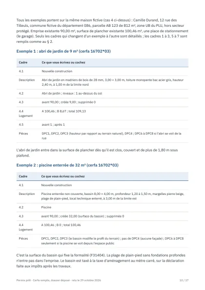 Guide des cerfa remplis (PDF) : page d'un exemple rempli