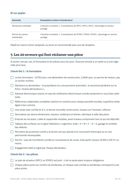 Guide des cerfa remplis (PDF) : page des 20 erreurs