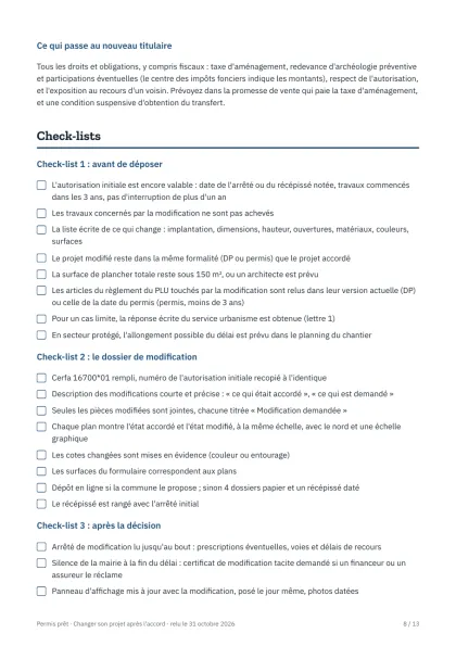Guide du permis modificatif (PDF) : page des check-lists