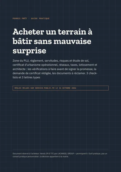 Bibliothèque des 8 guides (PDF) : page de couverture du guide du terrain à bâtir