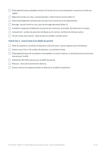 Guide du terrain à bâtir (PDF) : page des check-lists