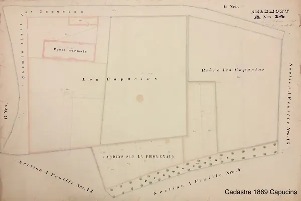 Extrait d'un plan cadastral du XIXe siècle, parcelles numérotées